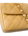 CHNL Quilted East West Flap Dark Beige Caviar Gold Hardware