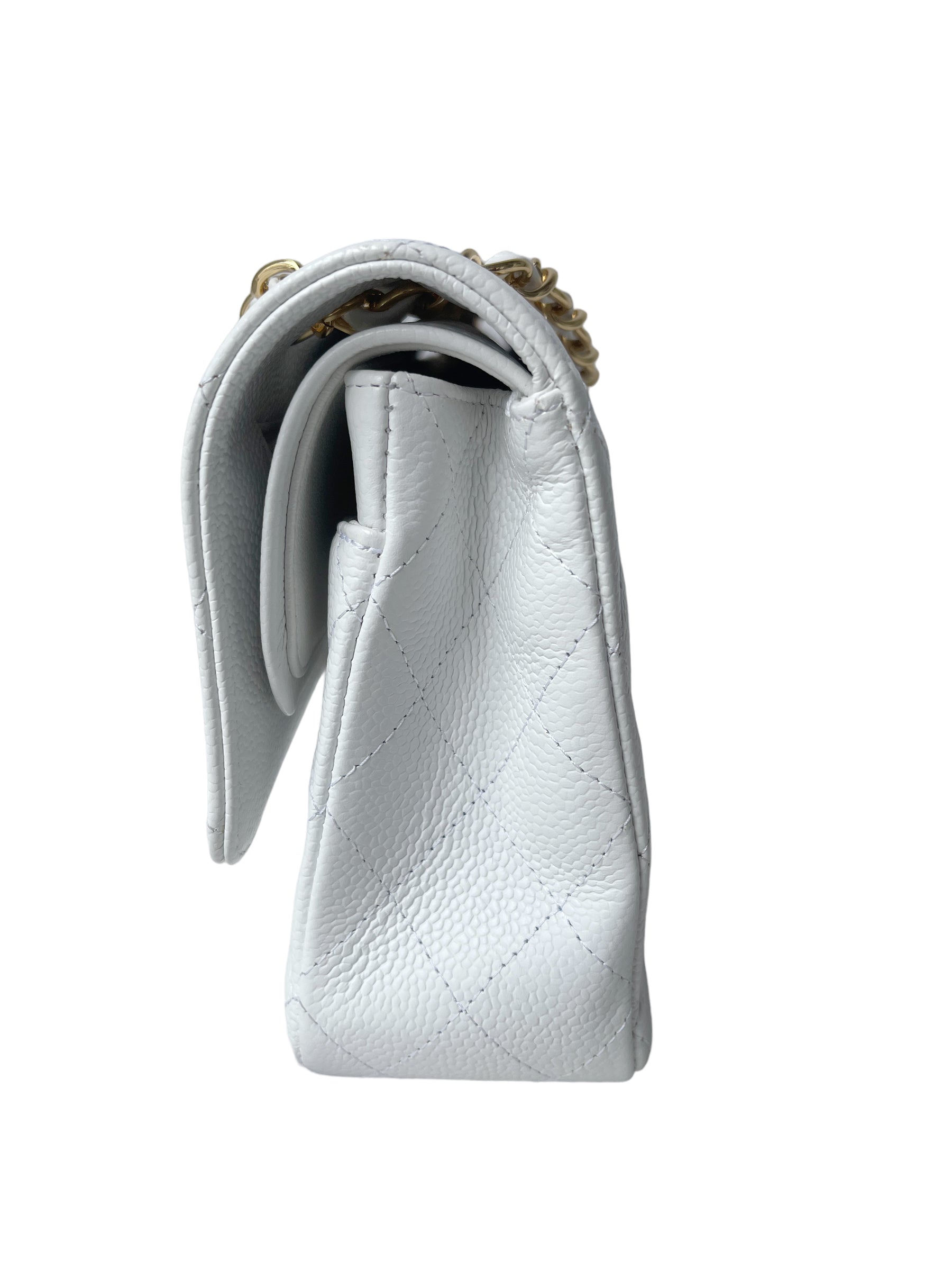 CHNL WHITE CAVIAR MEDIUM CLASSIC 2.55 DOUBLE FLAP BAG