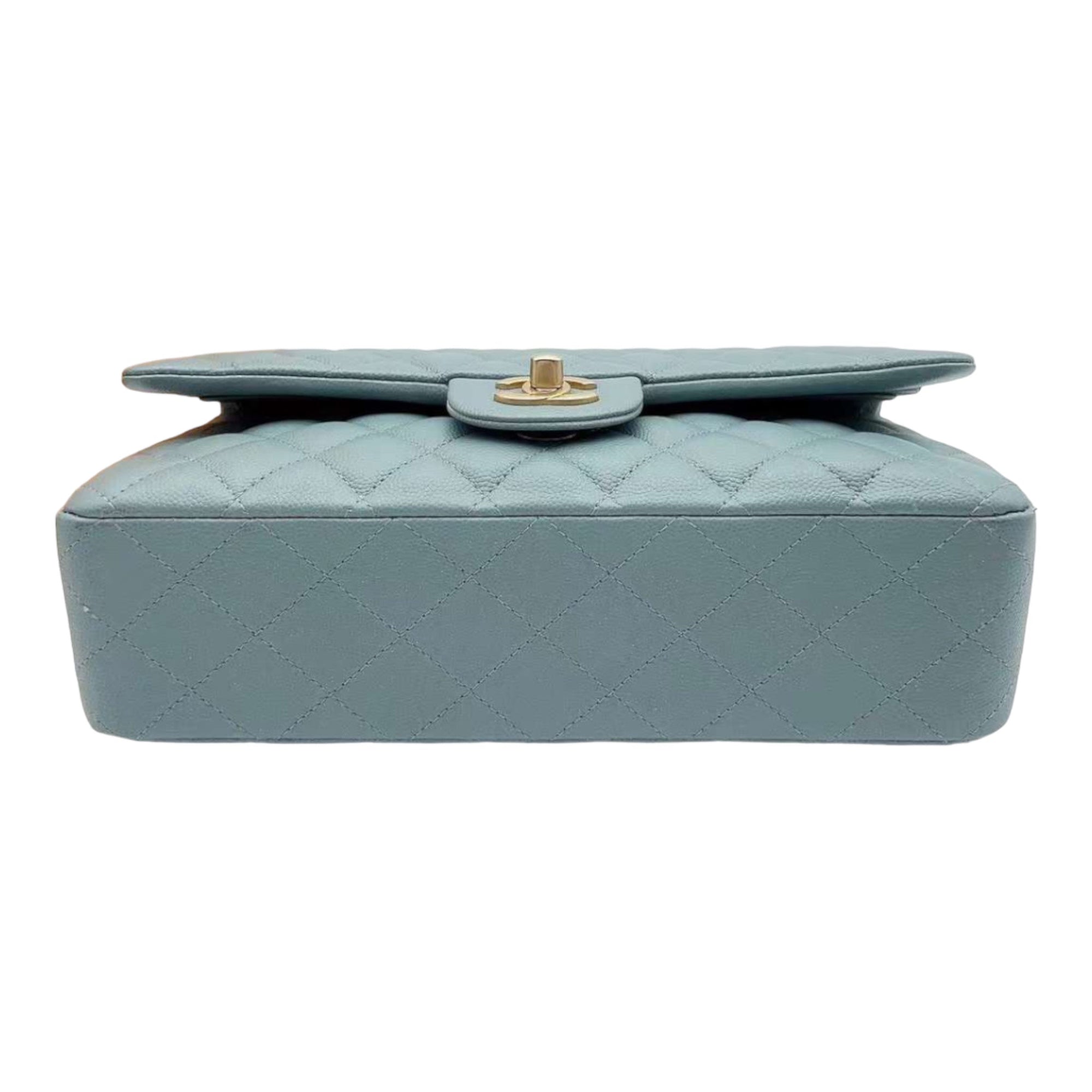 CHNL 18C Iridescent Blue Caviar Flap Bag Brushed Gold Hardware