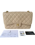 CHNL Jumbo Double Flap Beige Caviar Gold Hardware⁣⁣