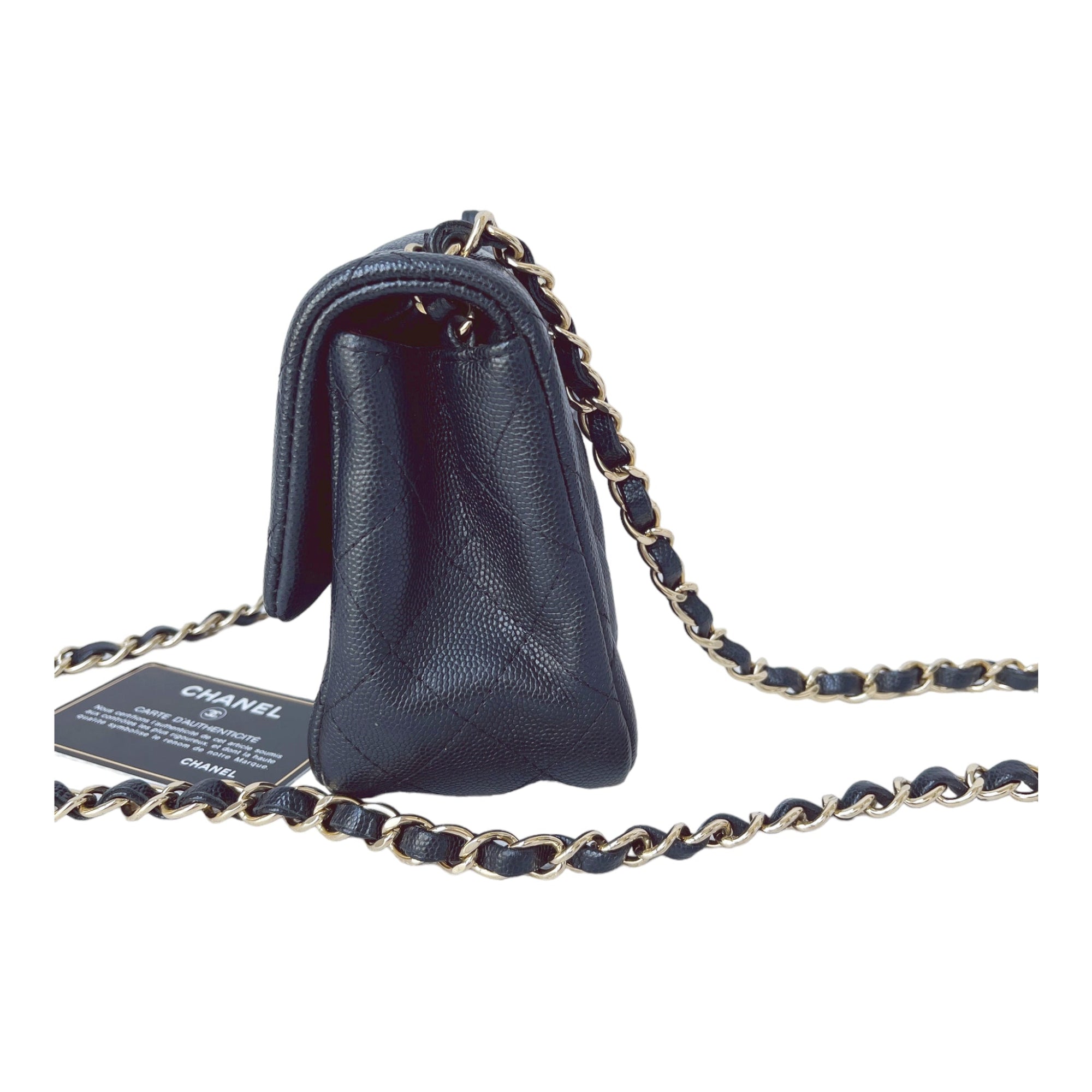 CHNL Quilted Mini Square Flap Black Caviar Gold Hardware 17B