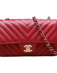 CHNL Mini Rectangle Chevron Red Caviar With GHW