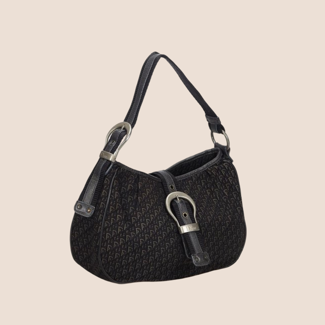 CHRISTIAN DOR BLACK OBLIQUE BUCKLE HOBO BAG
