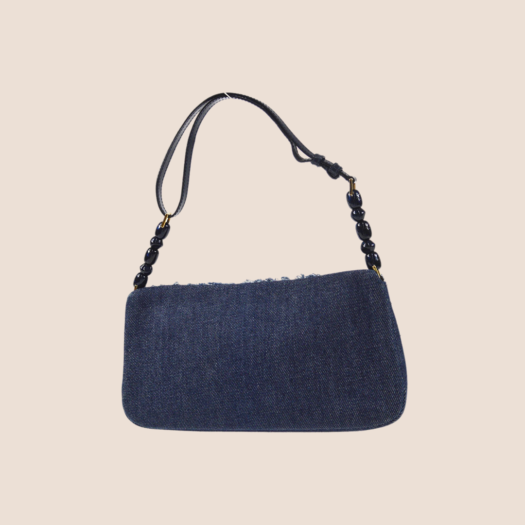 CHRISTIAN DOR BLUE TEXTURED DENIM MALICE BAG