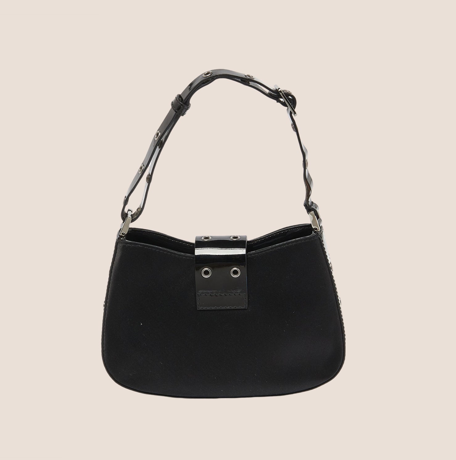 CHRISTIAN DOR BLACK SATIN &amp; PATENT LEATHER MINI STREET CHIC HOBO BAG