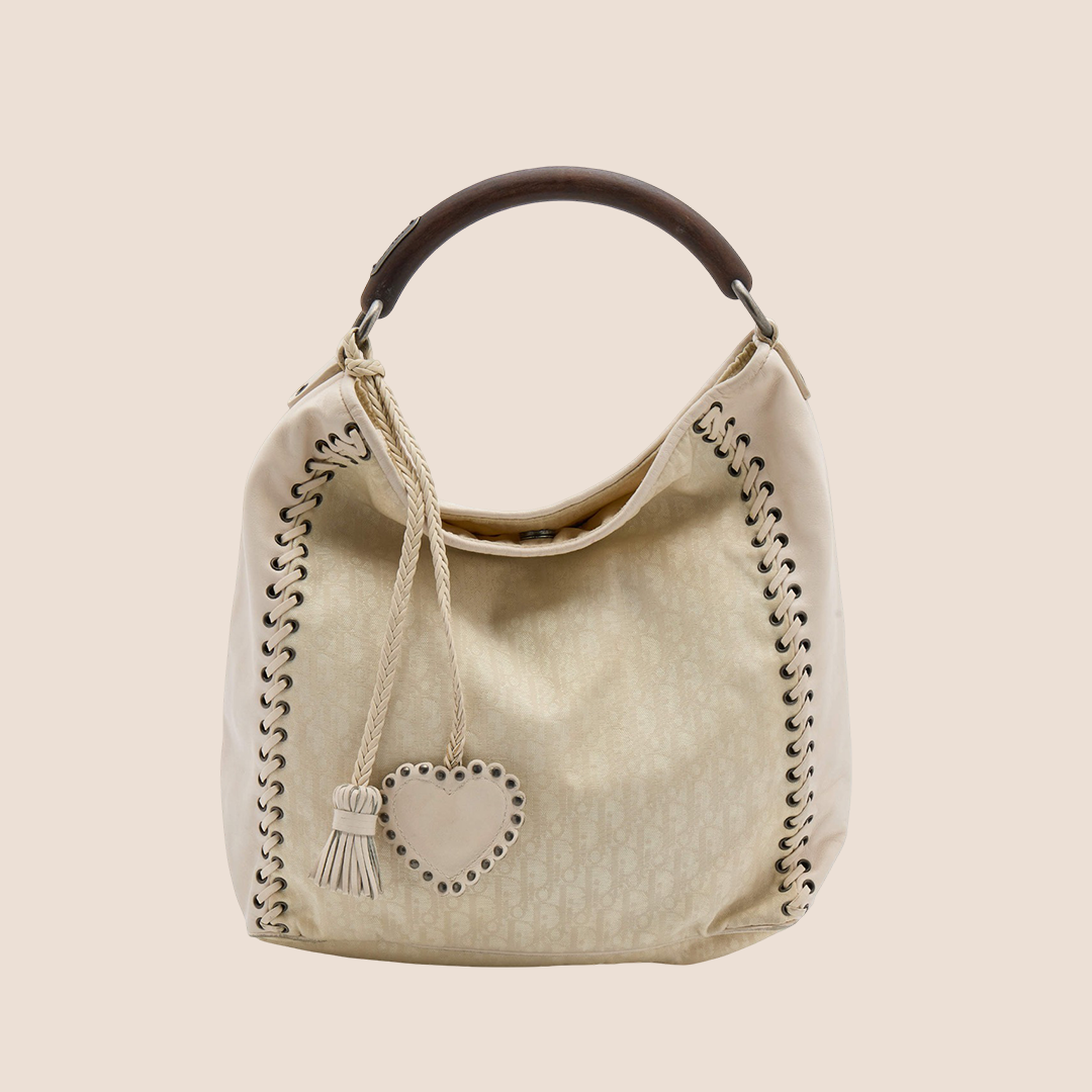 CHRISTIAN DOR BEIGE OBLIQUE ETHNIC HOBO BAG