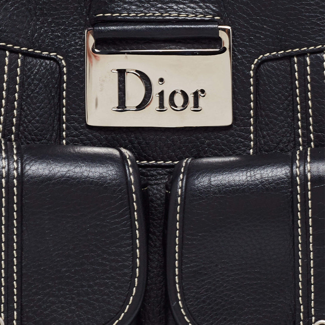CHRISTIAN DOR BLACK LEATHER STREET CHIC SATCHEL