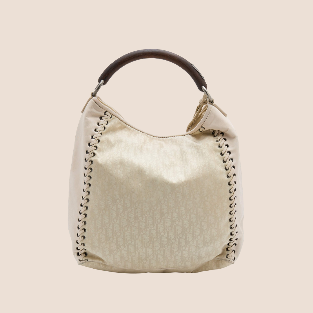 CHRISTIAN DOR BEIGE OBLIQUE ETHNIC HOBO BAG