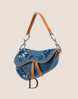 CHRISTIAN DOR DENIM EMBROIDERED SADDLE BAG
