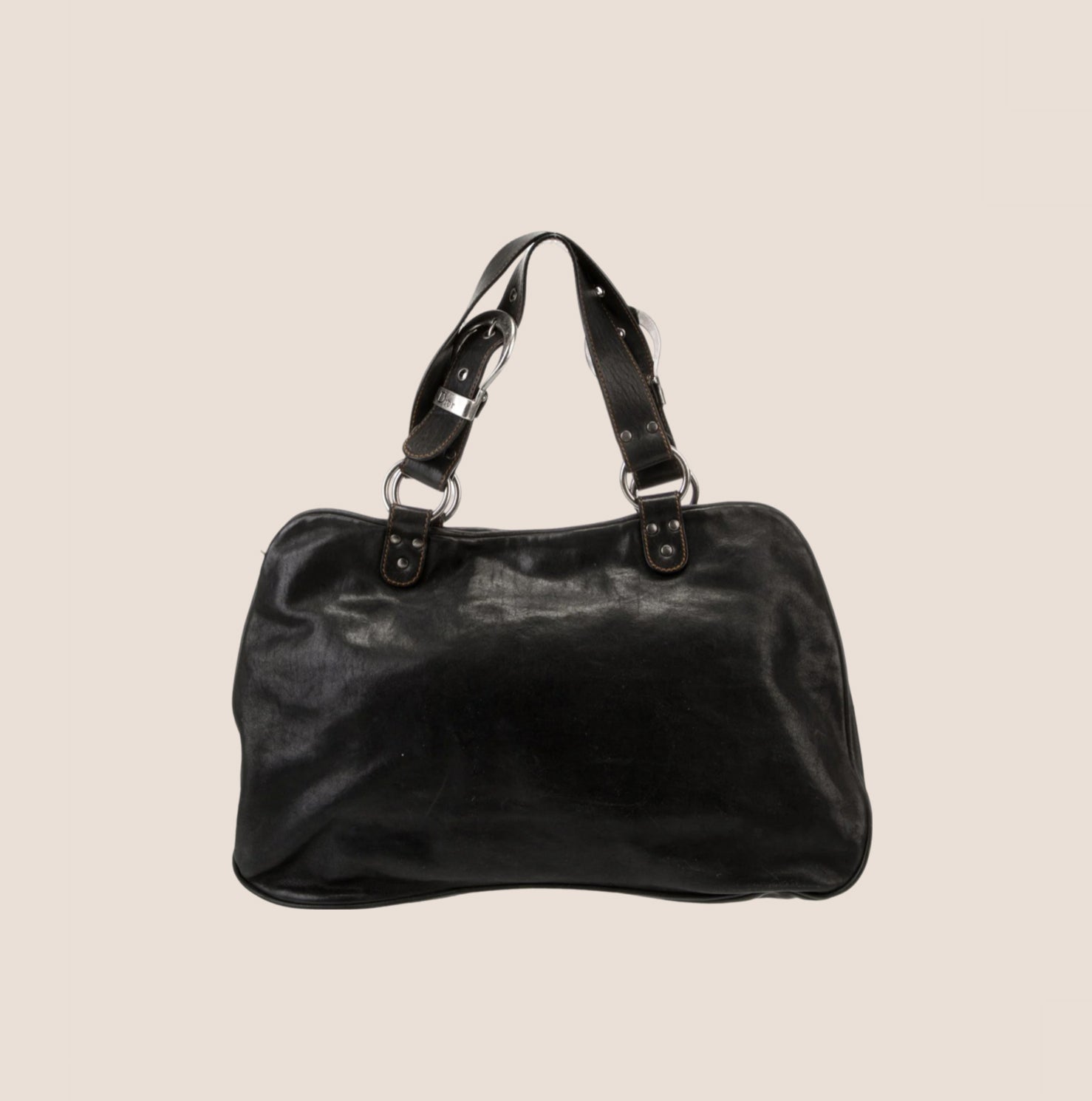CHRISTIAN DOR BLACK LEATHER GAUCHO SADDLE HANDBAG