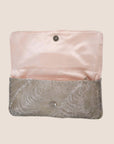 CHRISTIAN DOR BEADED SILVER SATIN LOGO CLUTCH