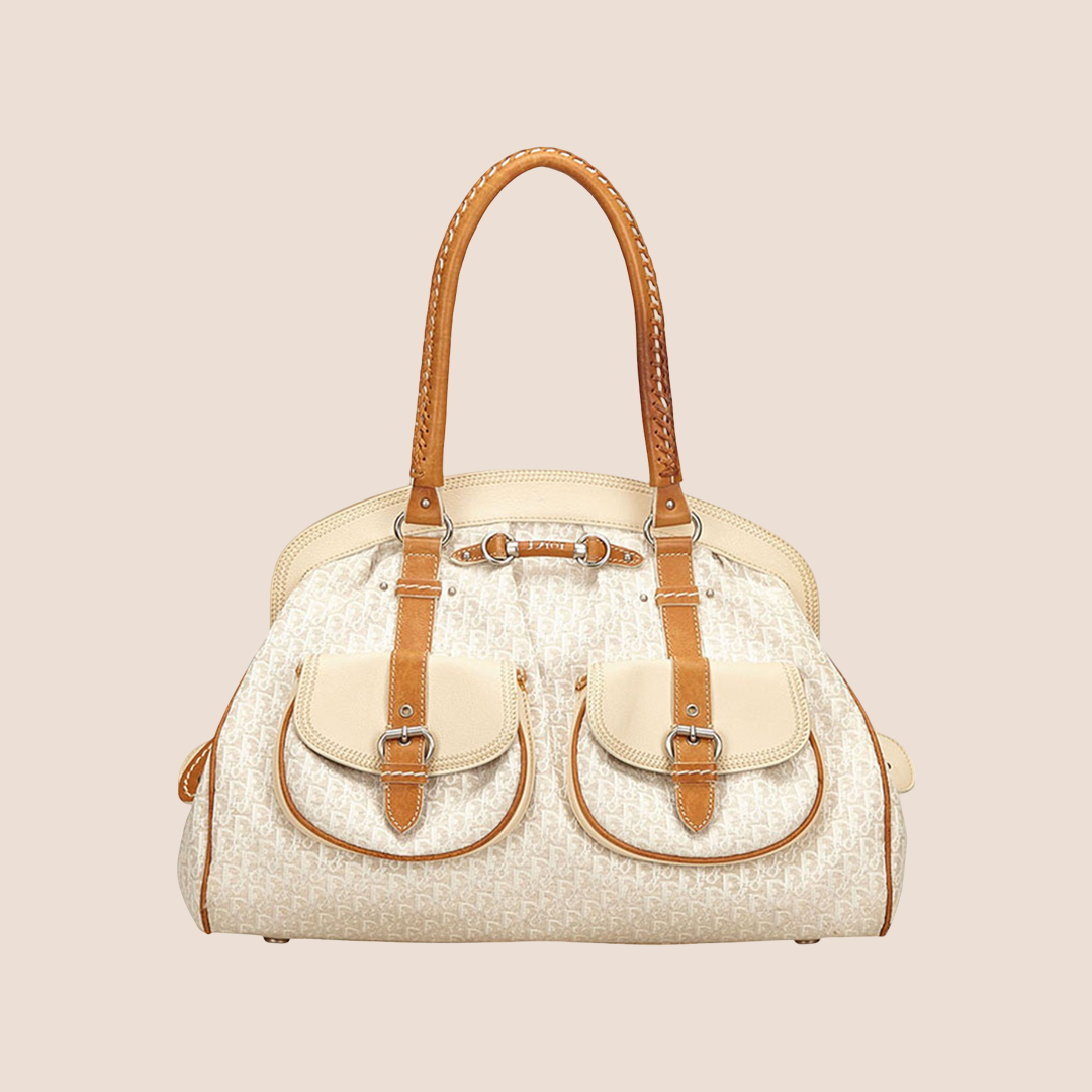 CHRISTIAN DOR BICOLOR DORISSIMO CANVAS SATCHEL BAG
