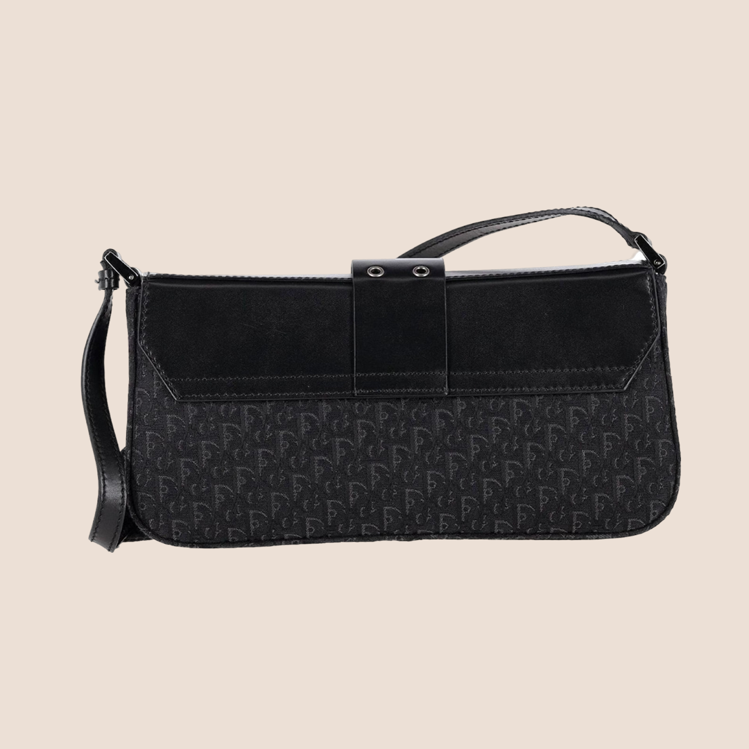 CHRISTIAN DOR BLACK OBLIQUE CANVAS STREET CHIC SHOULDER BAG