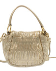 PRD Gathered Shoulder Bag Leather way Gold Tone Auth ki