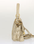 PRD Gathered Shoulder Bag Leather way Gold Tone Auth ki