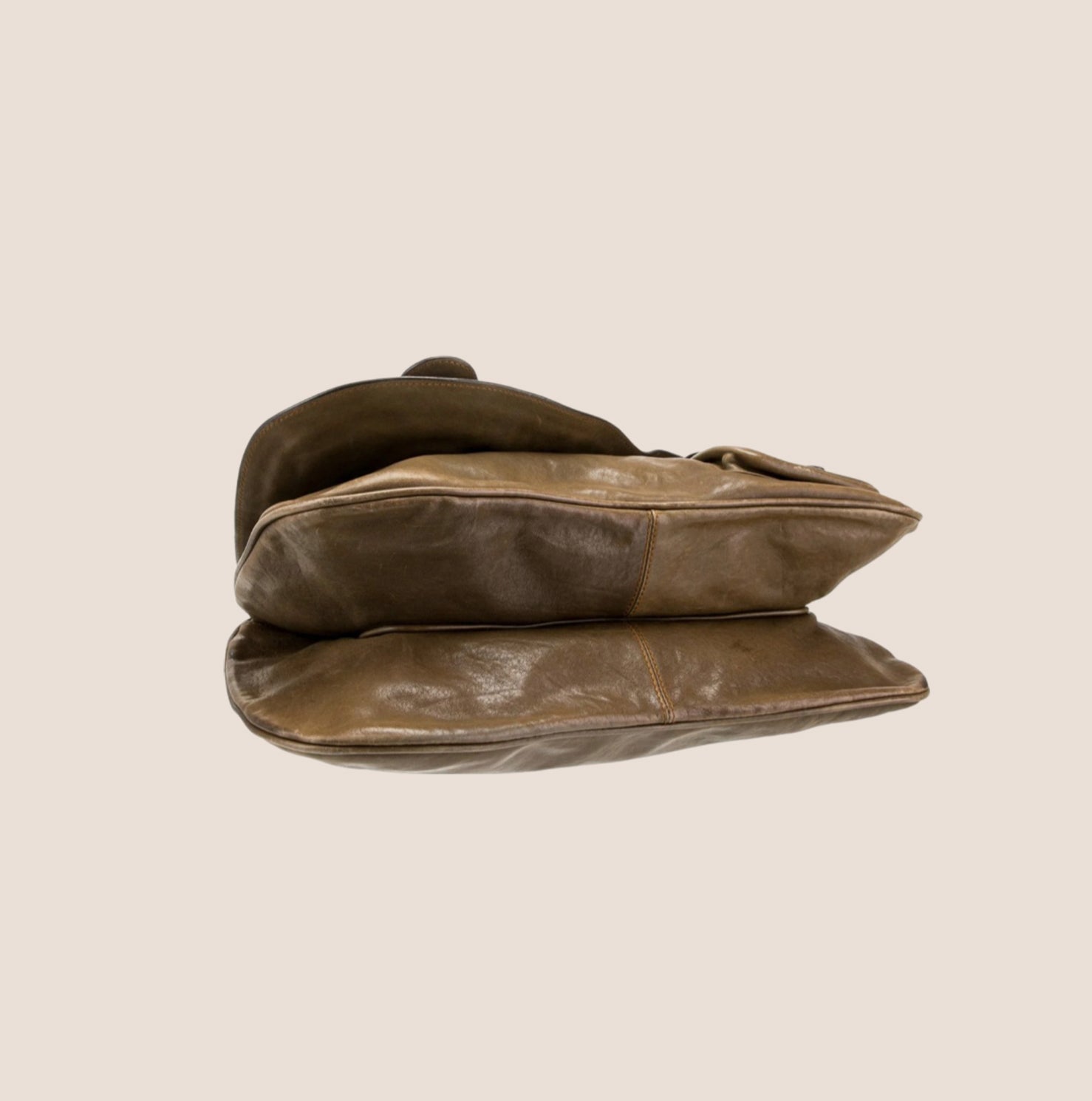 CHRISTIAN DOR KHAKI LEATHER DOUBLE GAUCHO BAG