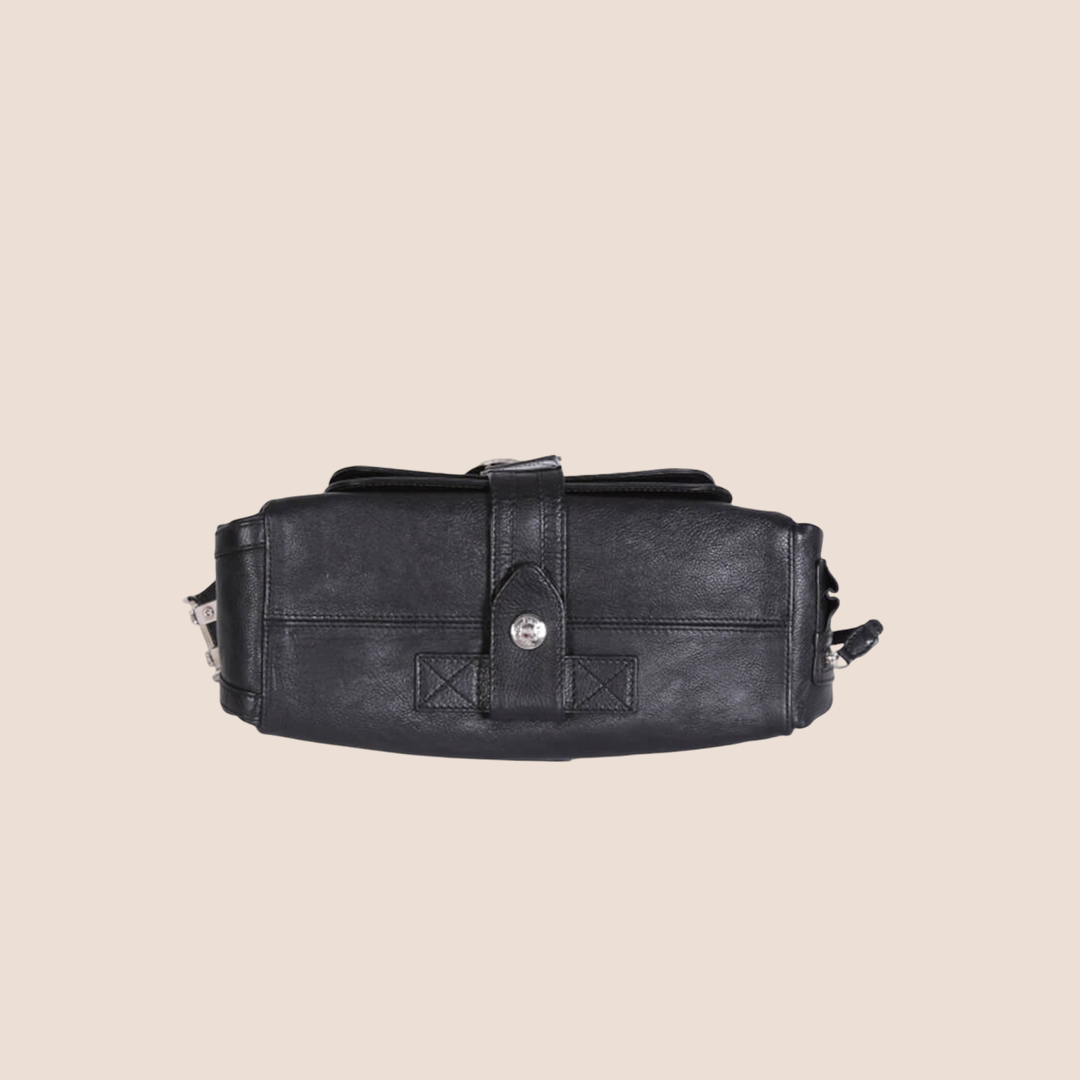 CHRISTIAN DOR BLACK LEATHER FLIGHT BAG