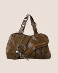 CHRISTIAN DOR KHAKI LEATHER DOUBLE GAUCHO BAG