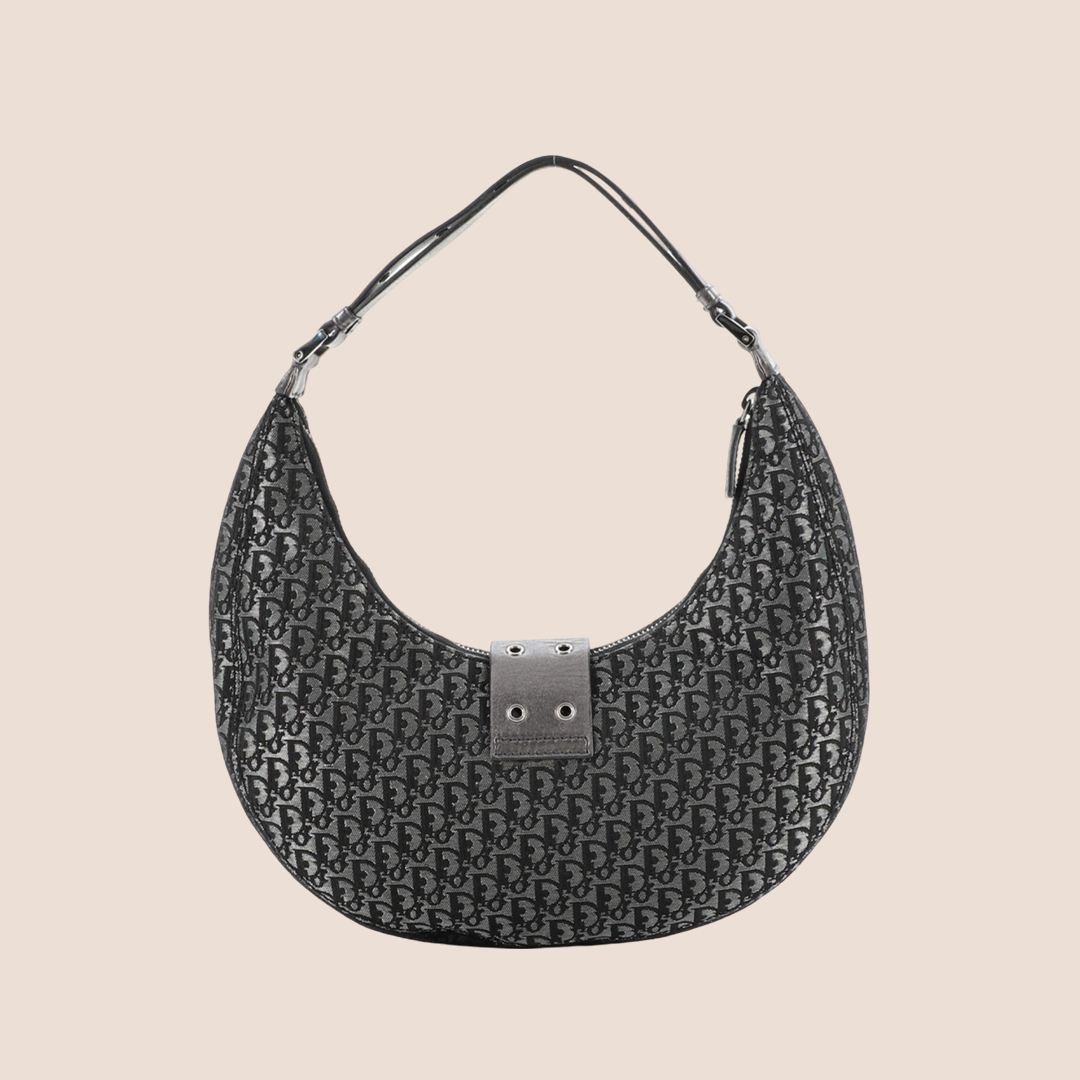 CHRISTIAN DOR BLACK DORISSIMO METALLIC HALF MOON BAG