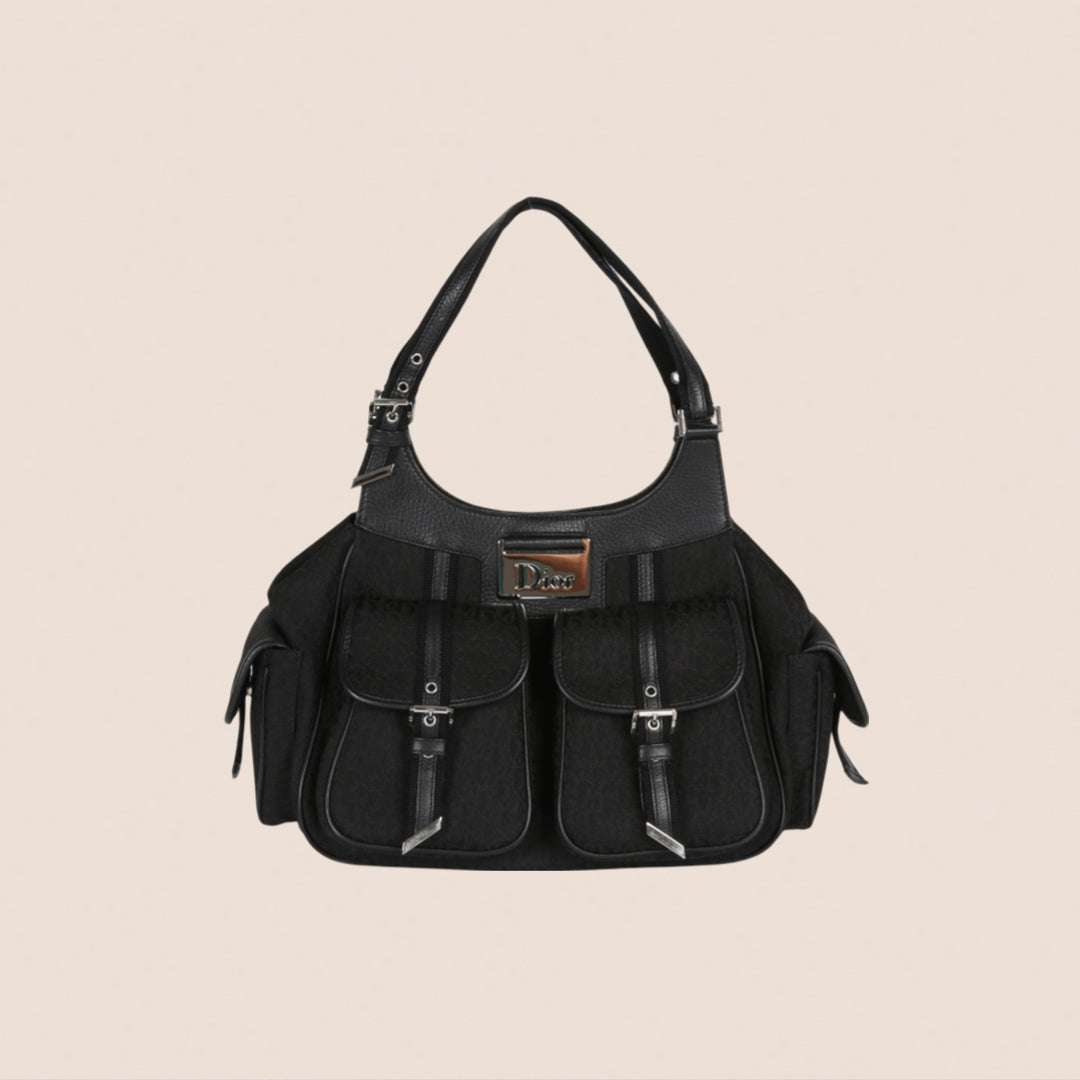 CHRISTIAN DOR BLACK CANVAS STREET CHIC MULTIPOCKET BAG