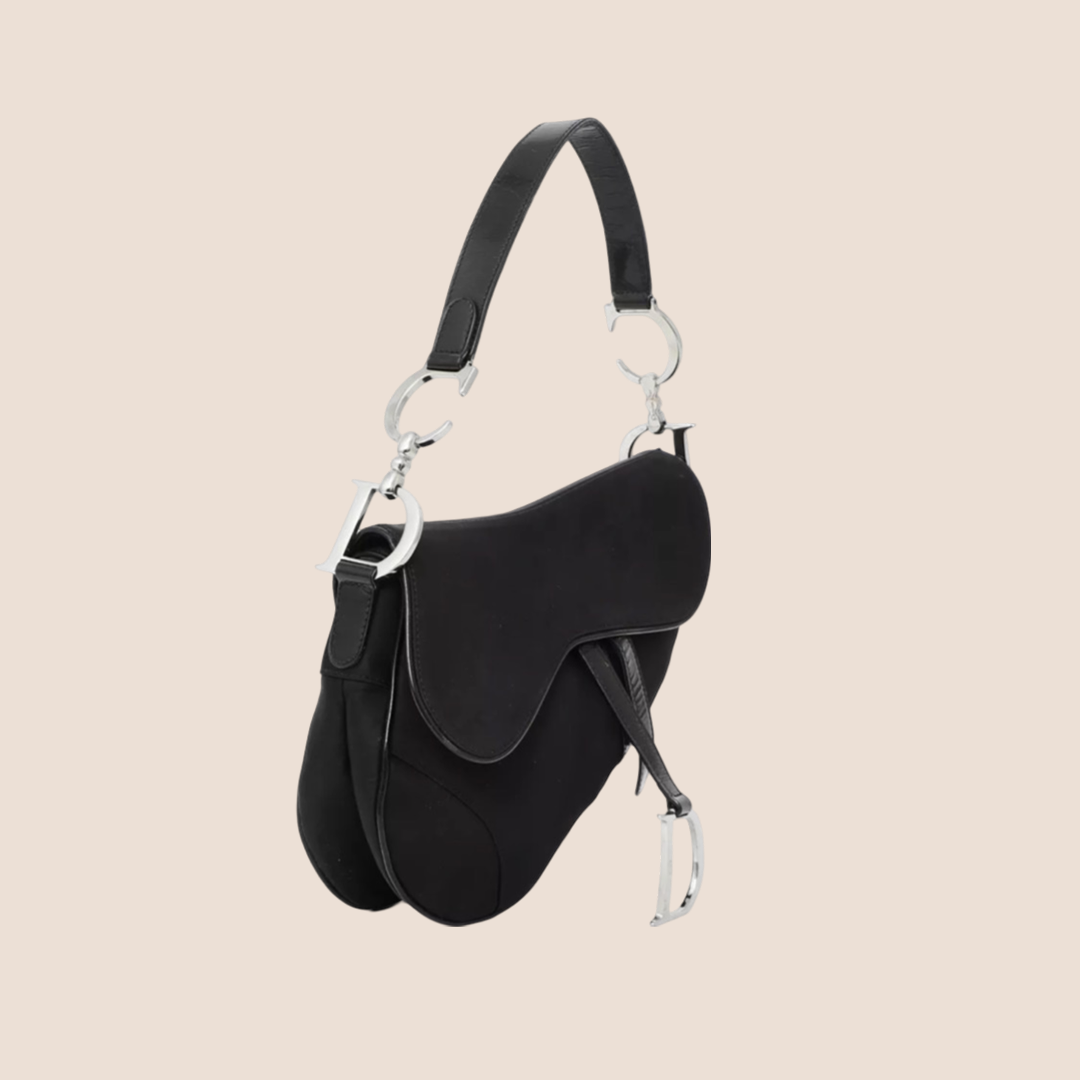 CHRISTIAN DOR BLACK NYLON SADDLE BAG