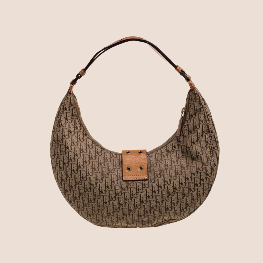 CHRISTIAN DOR BEIGE &amp; BROWN STREET CHIC HALF MOON BAG