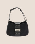 CHRISTIAN DOR BLACK SATIN & PATENT LEATHER MINI STREET CHIC HOBO BAG