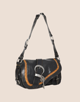 CHRISTIAN DOR BLACK LEATHER LARGE GAUCHO BAG