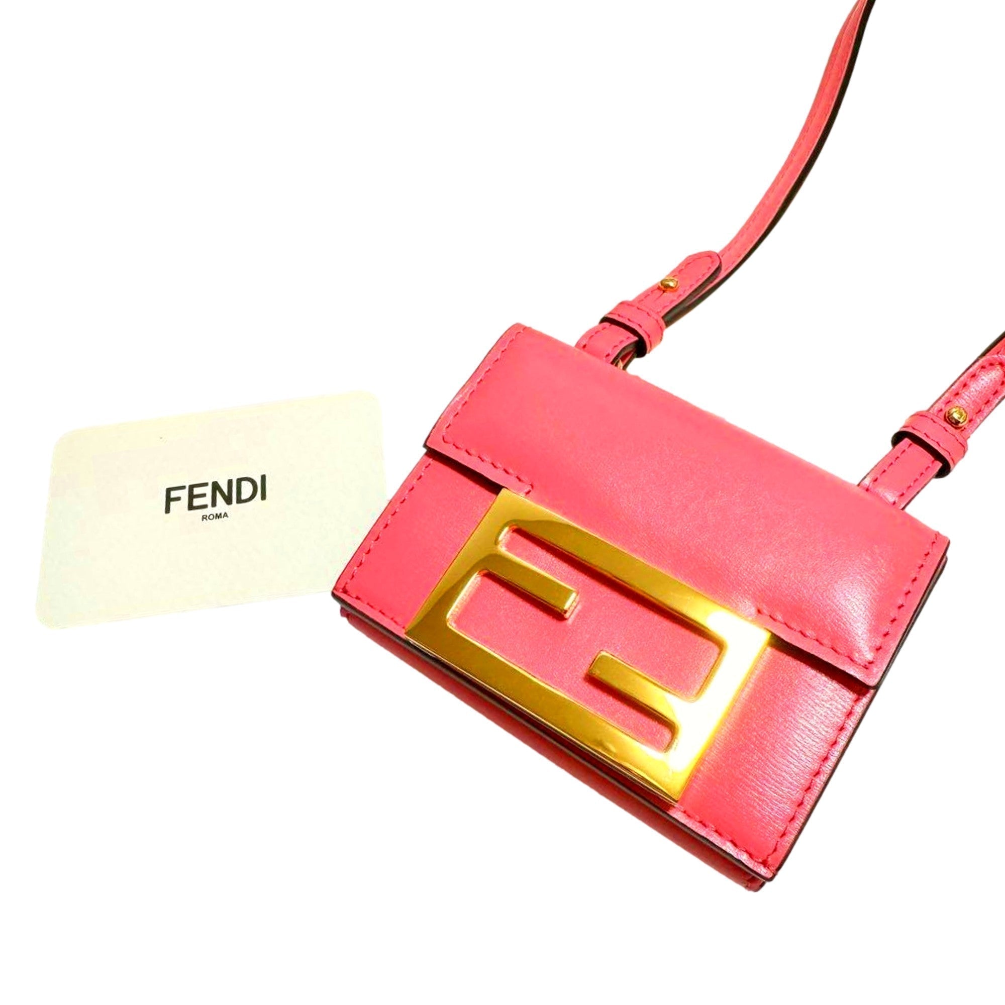 FNDI Micro Baguette Trifold Wallet Crossbody Bag Dalia Pink Leather