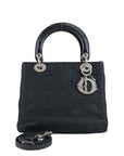 Christian DOR Cannage Logo Charm Two-way Handbag Shoulder bag Black Vintage bgdau