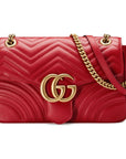 (WMNS) GCCI GG Marmont Gold Logo Distress Leather Chain Shoulder Messenger Bag Red Classic -DTDIT-