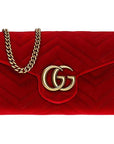 (WMNS) GCCI GG Marmont Gold Logo Distress Velvet Chain Shoulder Messenger Bag Mini Red -QIDT-