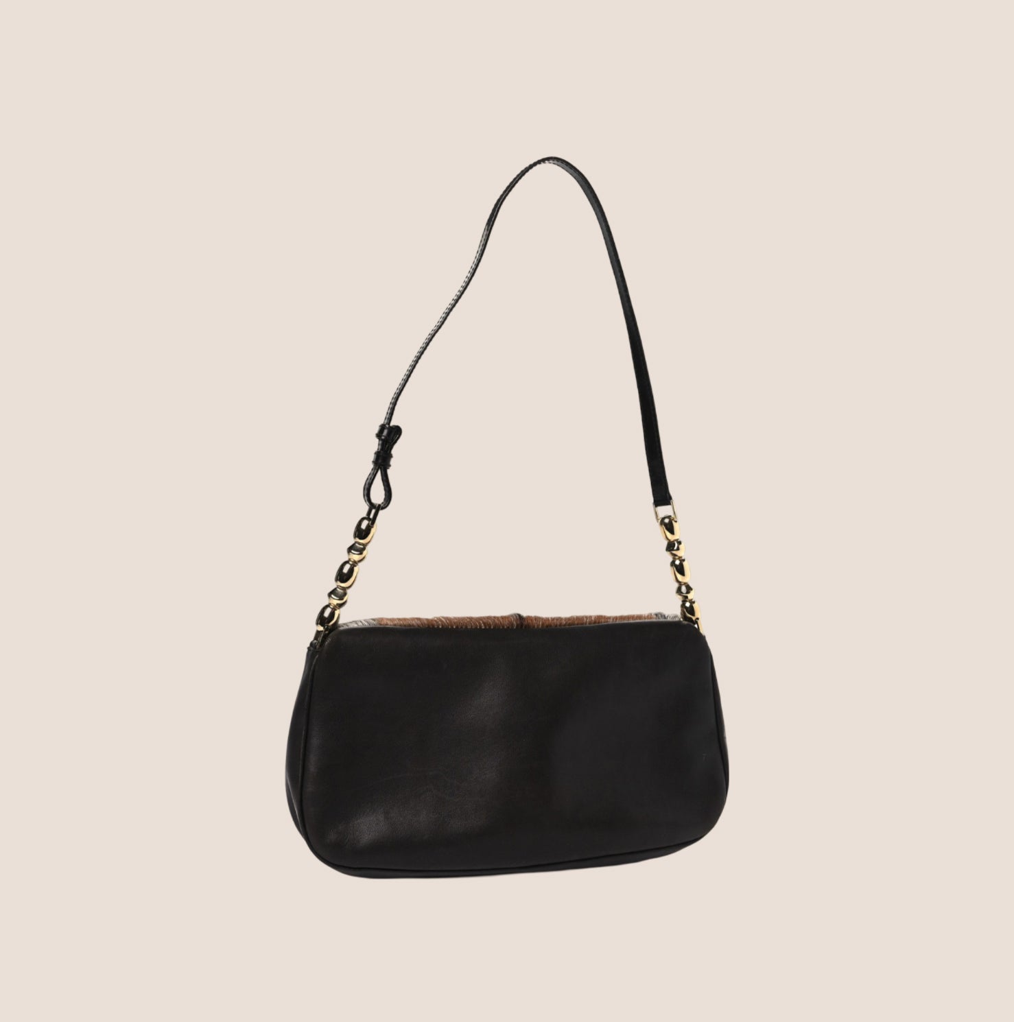 CHRISTIAN DOR BLACK &amp; BROWN COW PRINT MALICE SHOULDER BAG