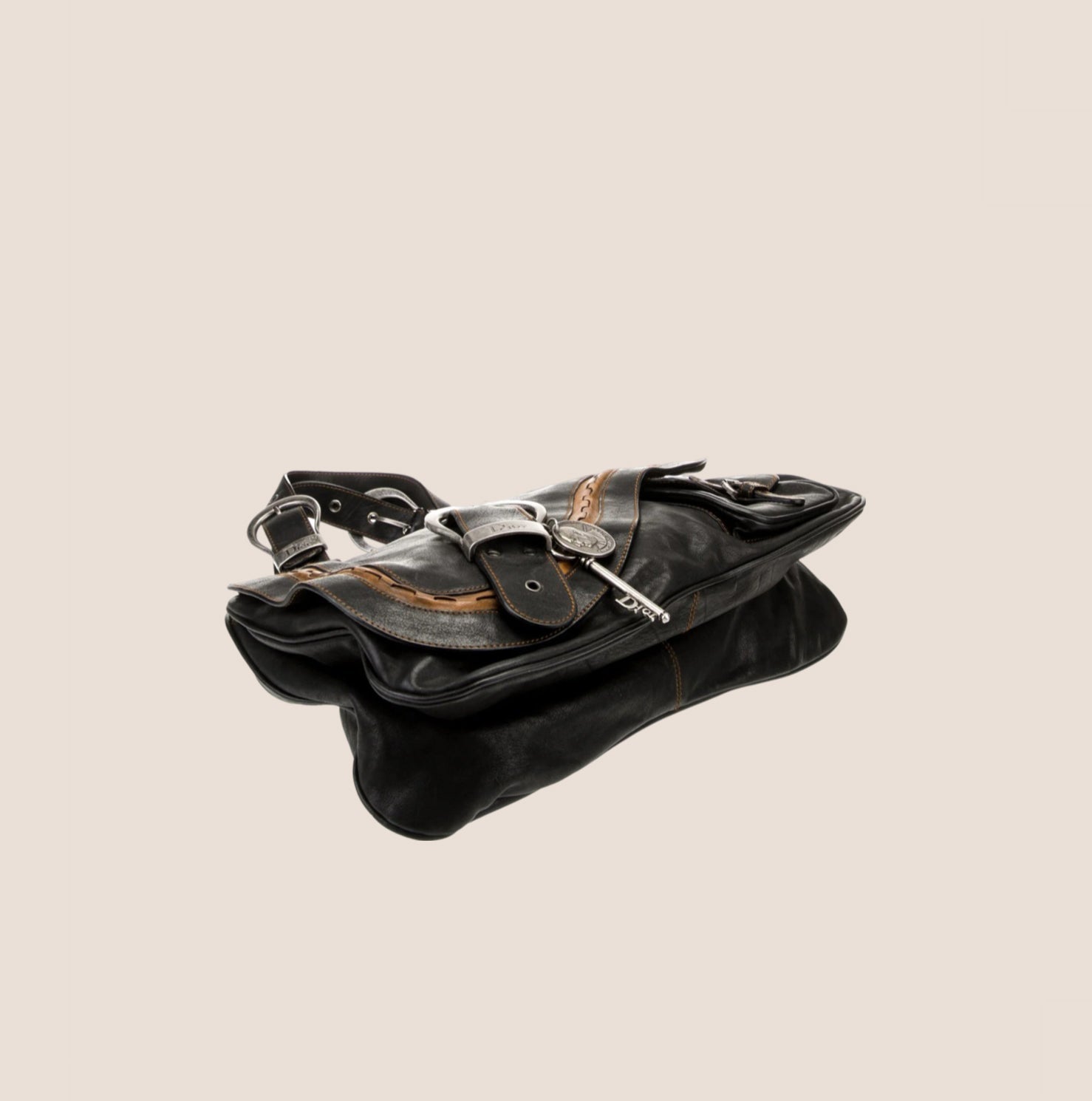 CHRISTIAN DOR BLACK LEATHER GAUCHO SADDLE HANDBAG
