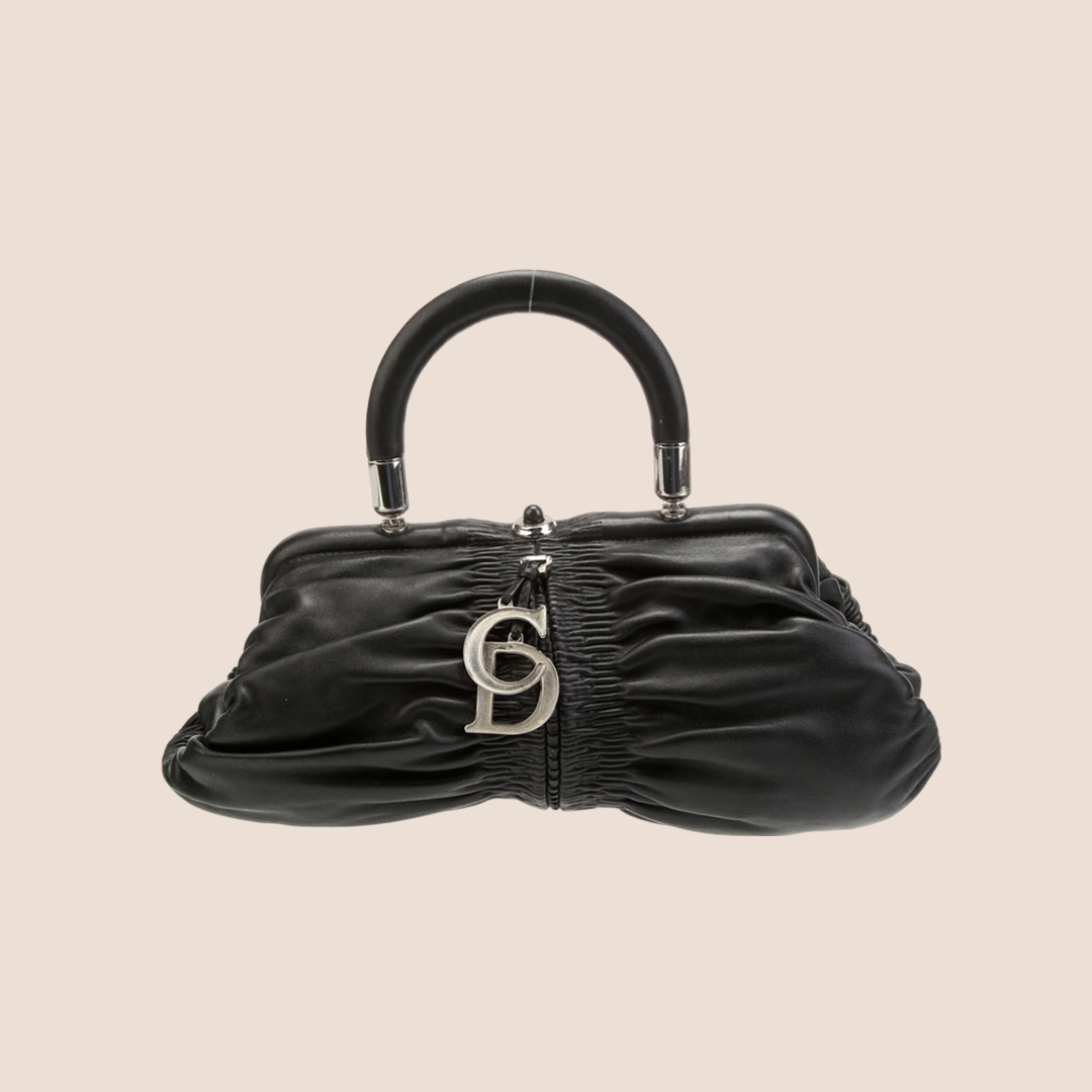 CHRISTIAN DOR BLACK LEATHER KARENINA BAG