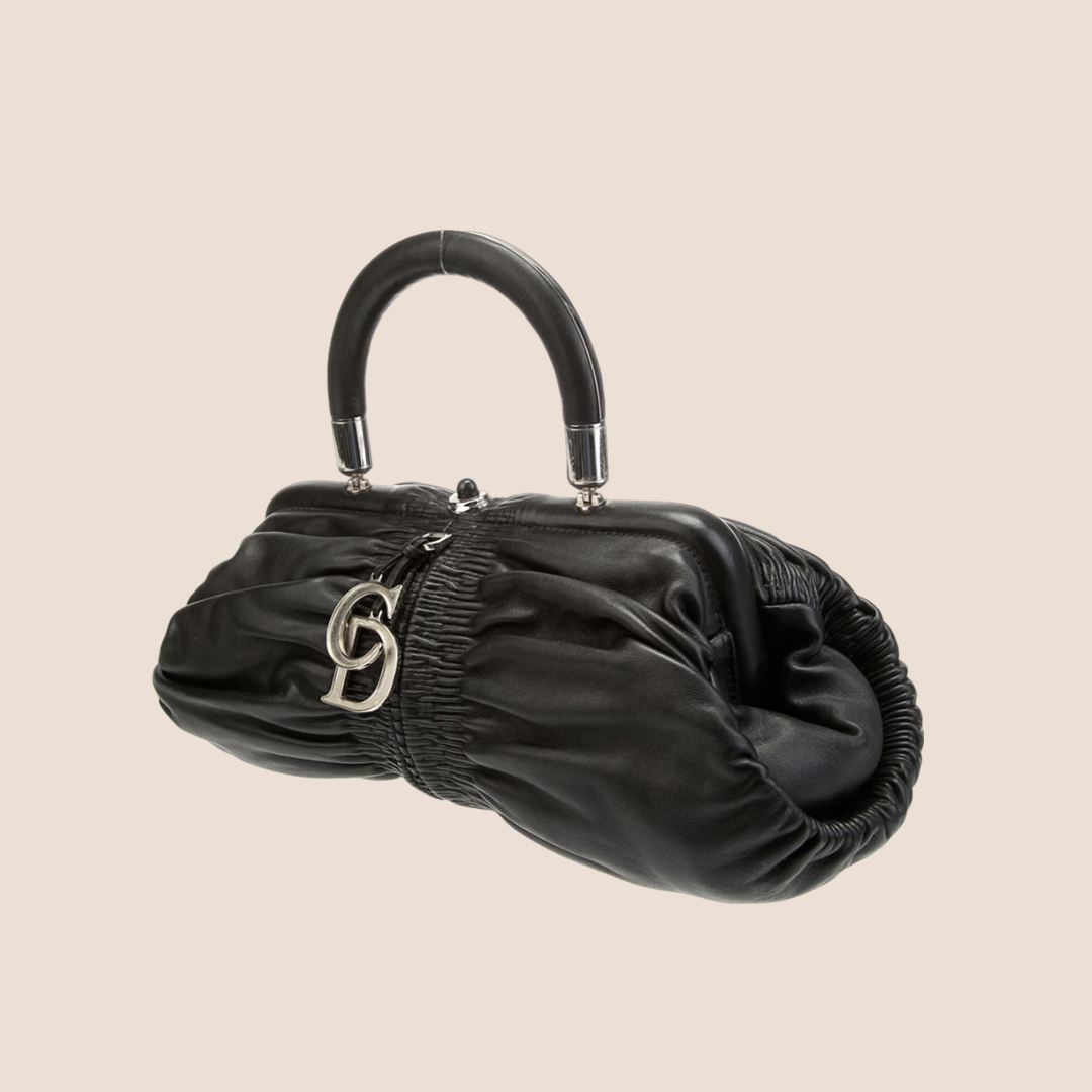 CHRISTIAN DOR BLACK LEATHER KARENINA BAG
