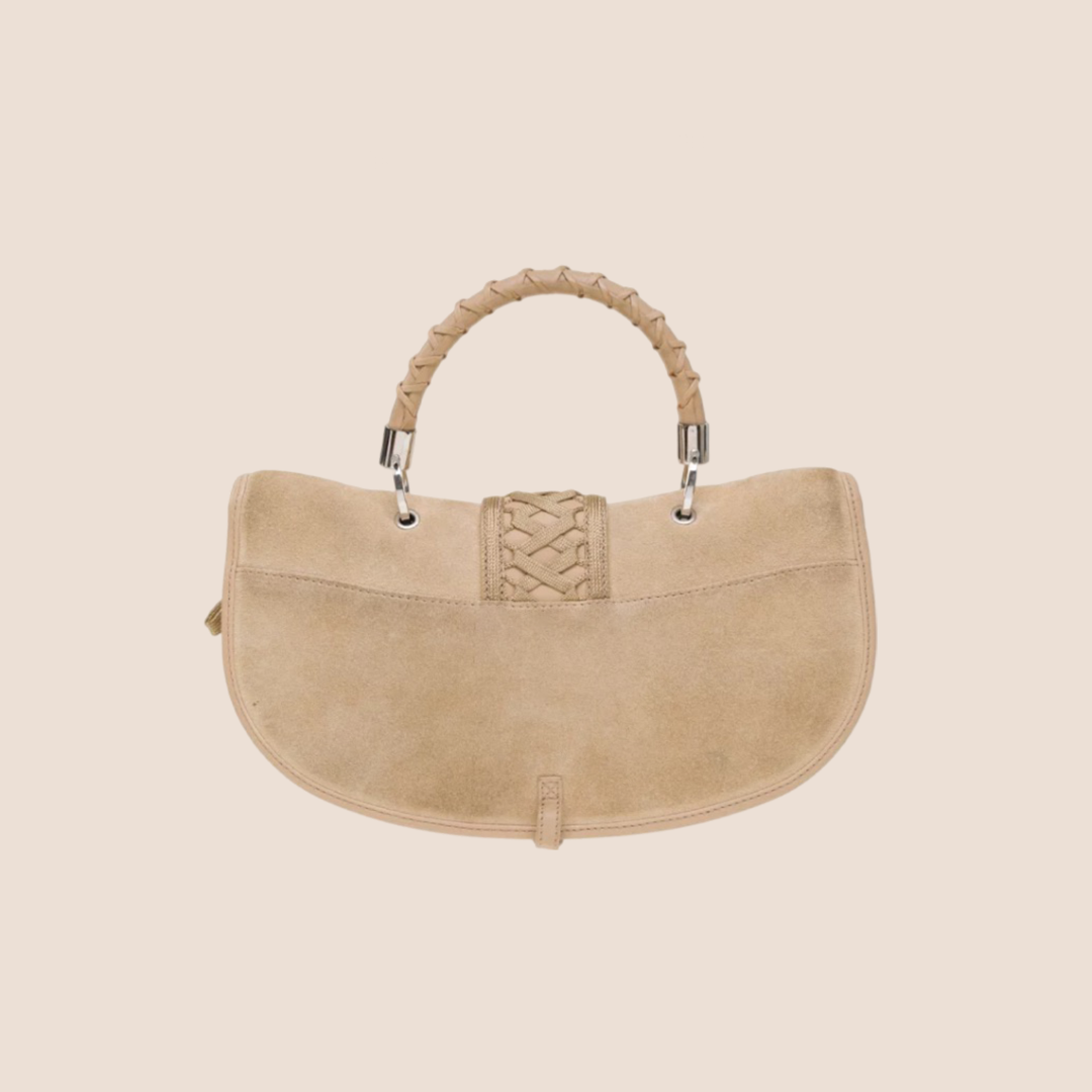 CHRISTIAN DOR BEIGE SUEDE ADMIT IT CORSET HANDBAG