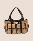 CHRISTIAN DOR BROWN SUEDE STREET CHIC MULTIPOCKET SHOULDER BAG