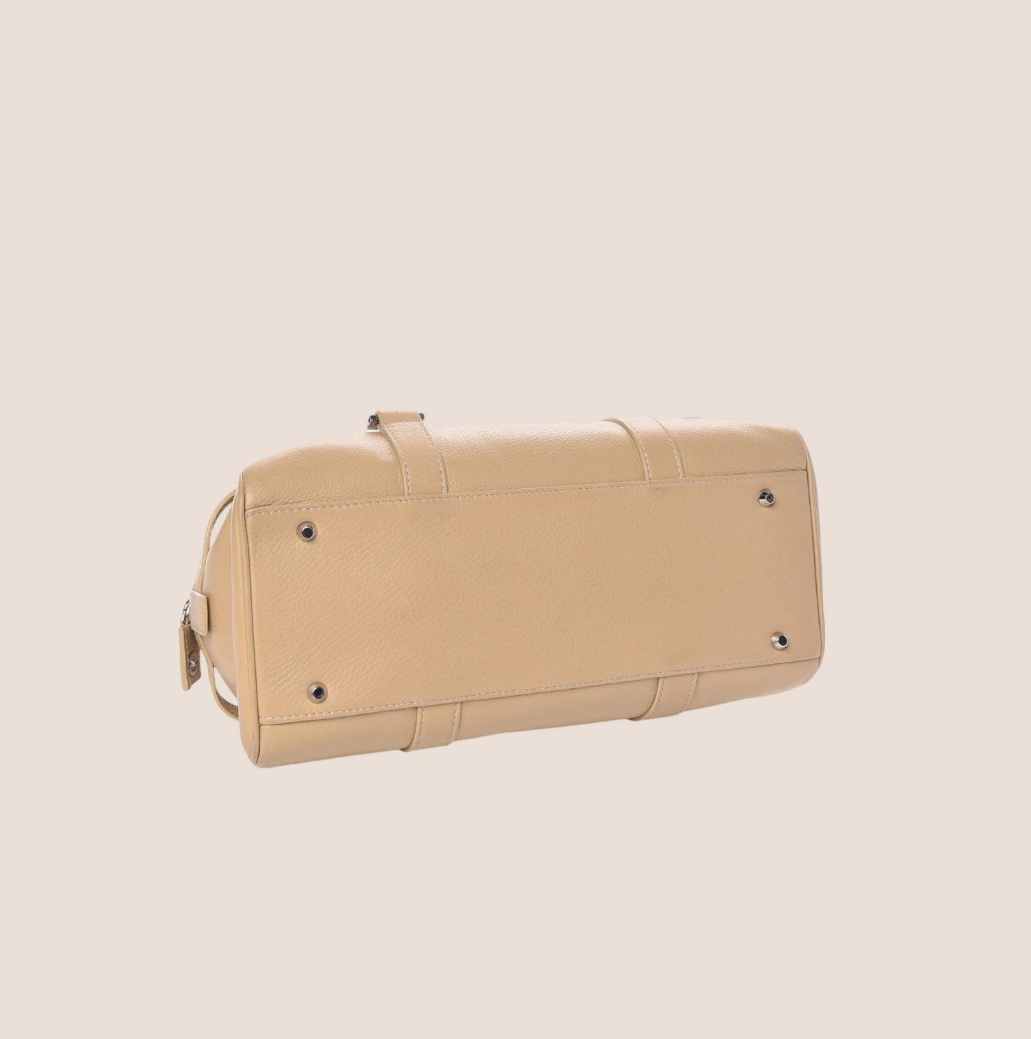 CHRISTIAN DOR BEIGE LEATHER LOGO SPELL OUT CHARM BOSTON BAG