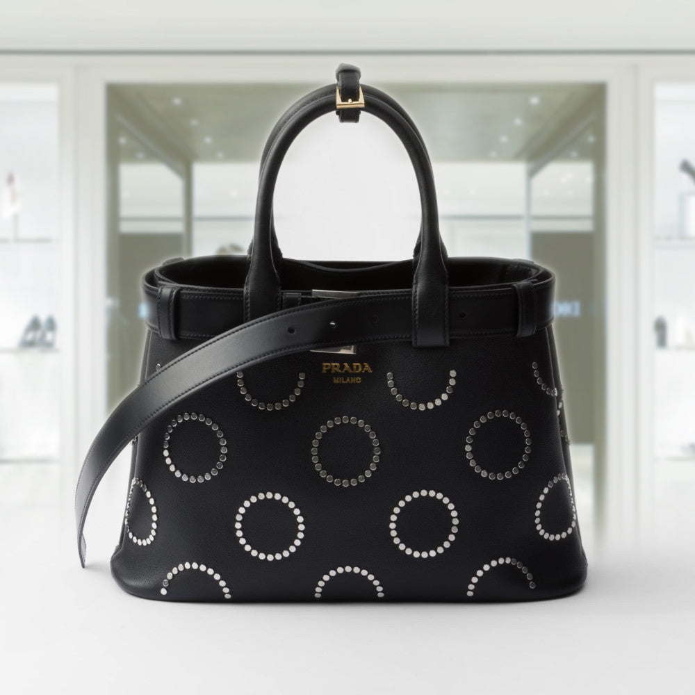 PRD Buckle medium leather bag with appliqués