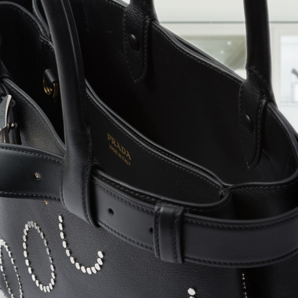 PRD Buckle medium leather bag with appliqués