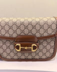 GCCI Horsebit Beige/Brown Canvas Shoulder Bag