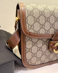 GCCI Horsebit Beige/Brown Canvas Shoulder Bag