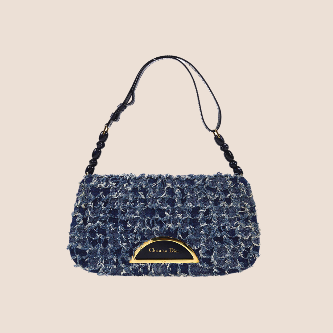 CHRISTIAN DOR BLUE TEXTURED DENIM MALICE BAG